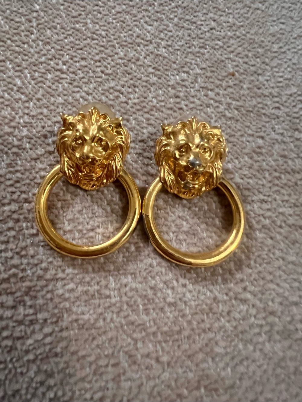 Gold Lion Head Hoop Drop Earrings - Women Jewelry